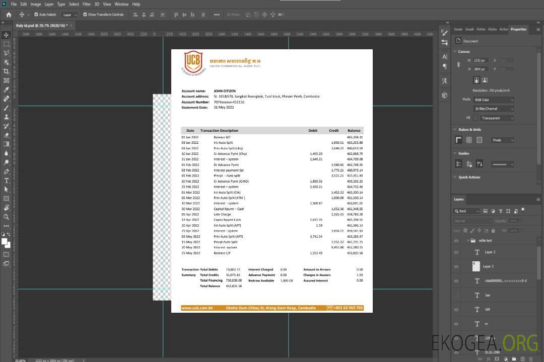 Relevé bancaire de l'Union commerciale du Cambodge template Relevé bancaire de l'Union commerciale du Cambodge template
